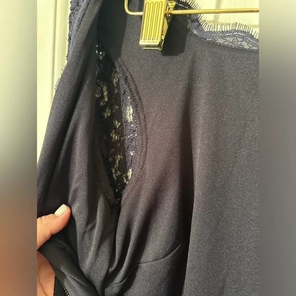 ADRIANNA PAPELL EVENING Anthropologie Navy Lace Overlay Back Zip 8 Square Neck - Picture 8 of 16
